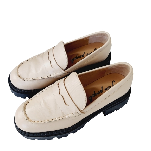 Free People Lyra Lug Sole Sand Nude Patent Leather Loafers Size 36.5 US 6.5 NWOB - Picture 10 of 16